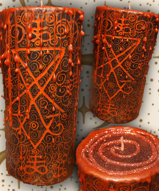 Satanic prayer pillar candle