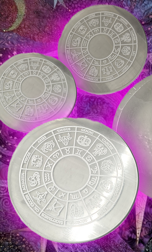 Selenite astrology wheel charging plate