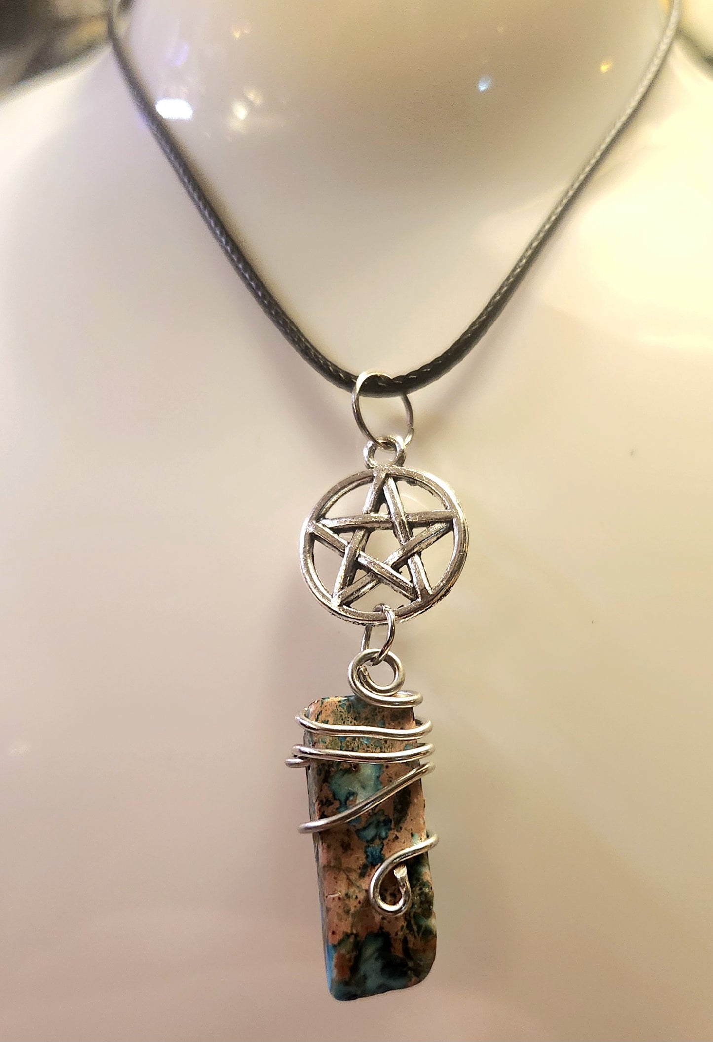 Imperial jasper and nickle pentagram necklace