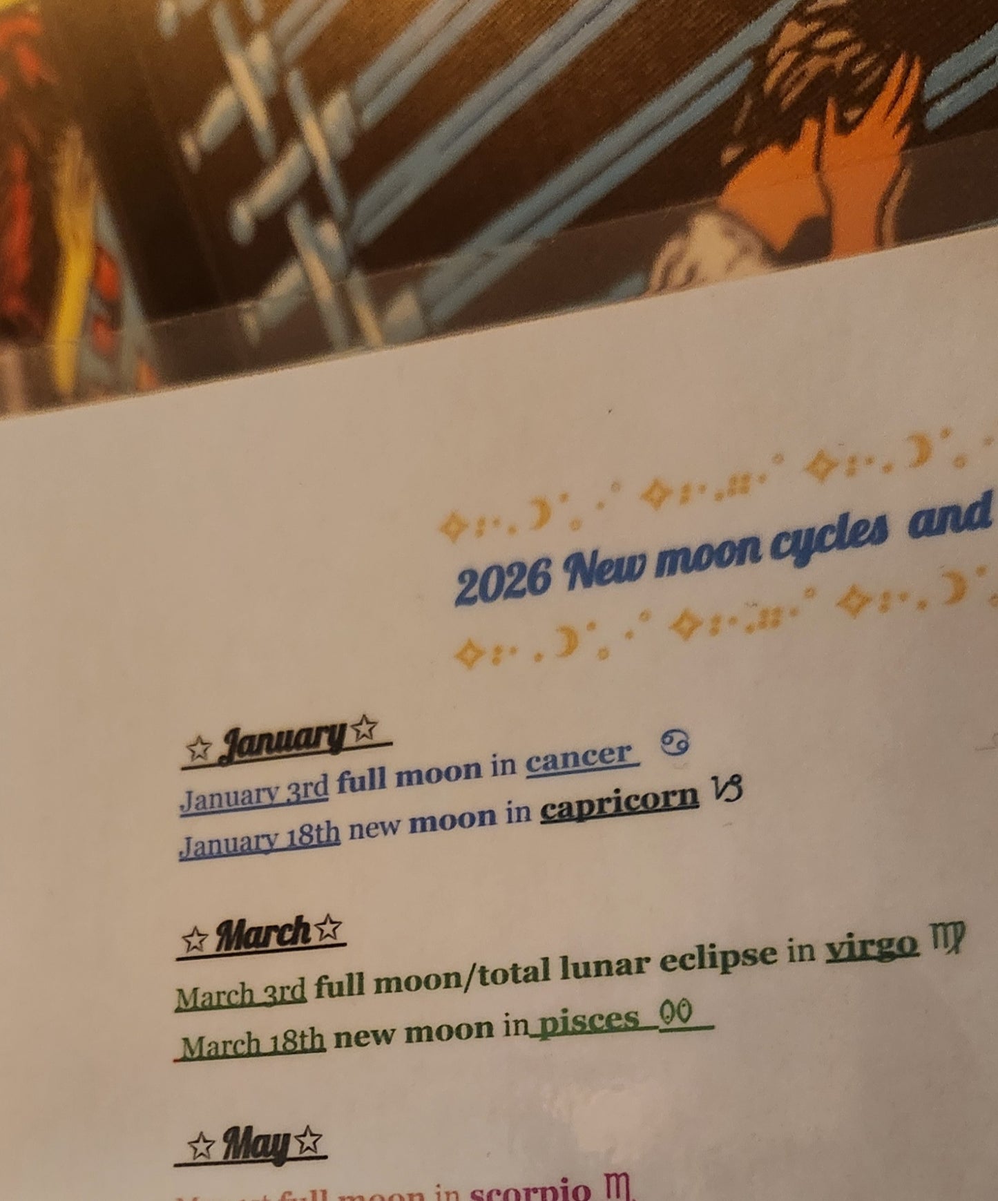 2026 full/new moon cheat sheet